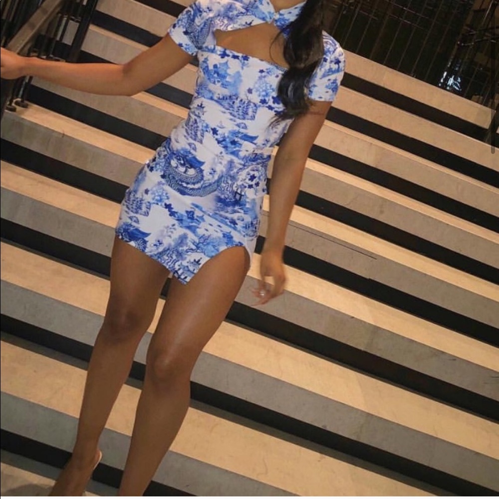 Blue & White Oriental Mini Dress